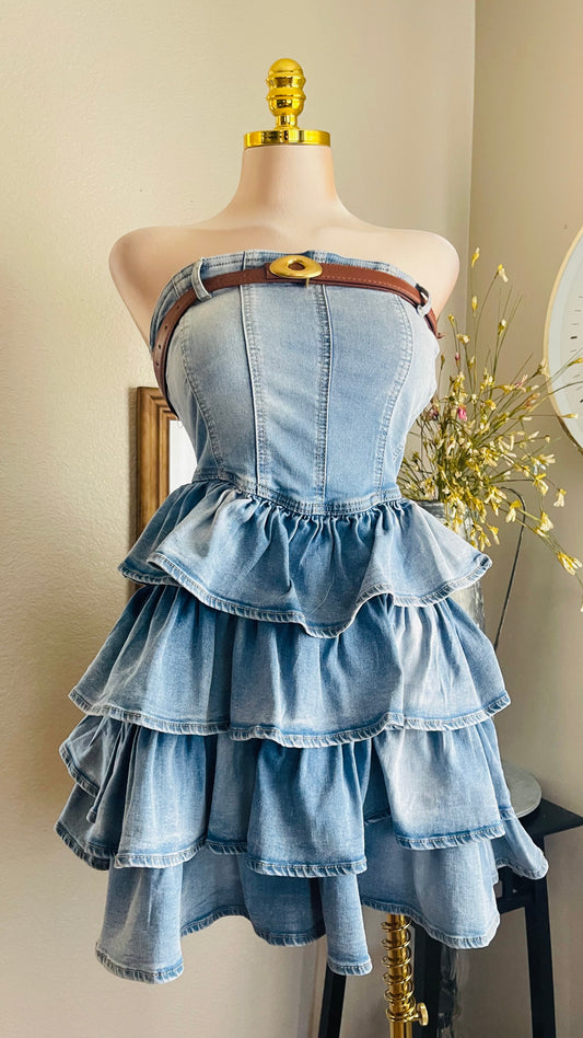 RUFFLE DENIM DRESS