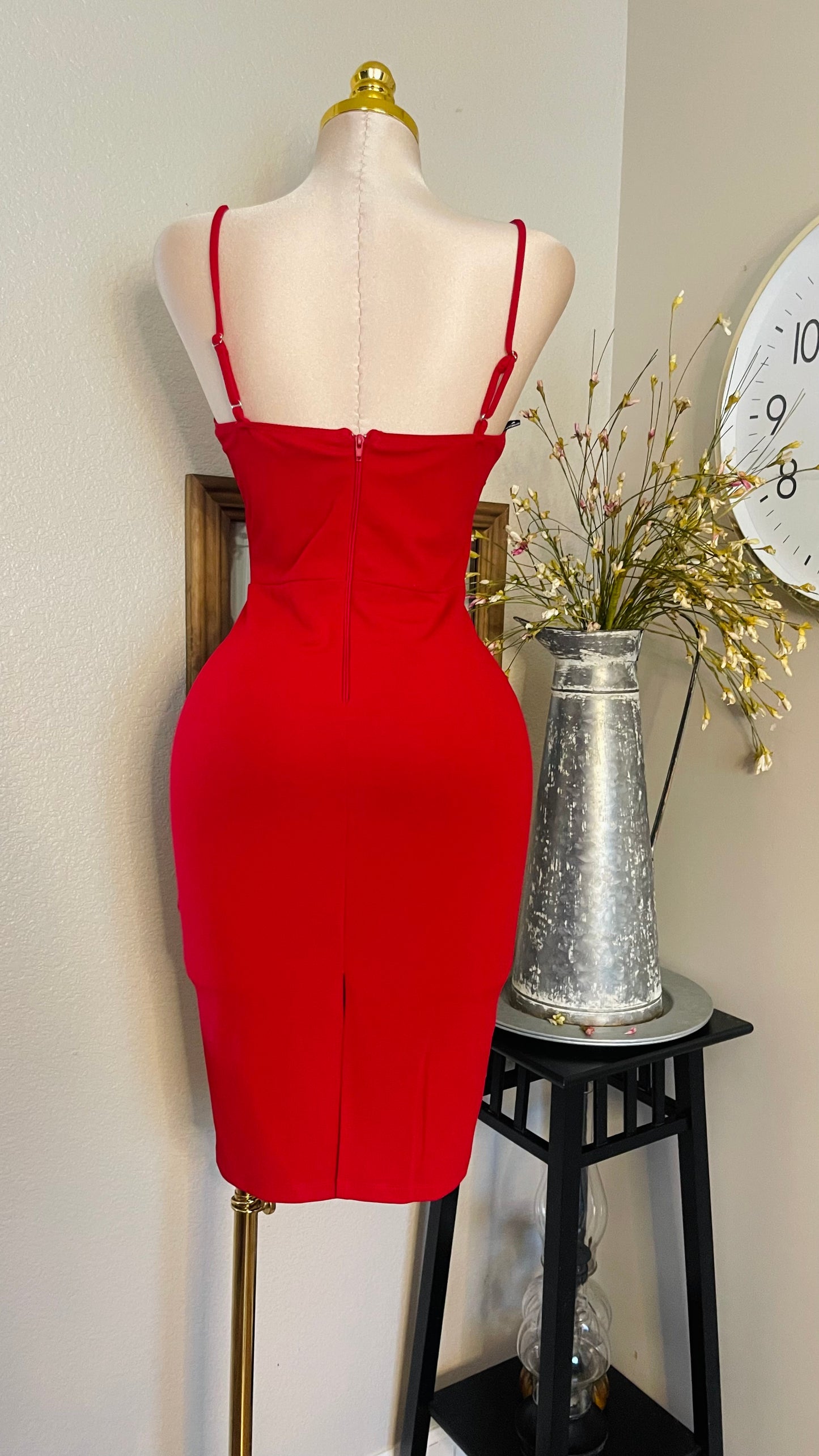 RED COLOR SEMI MESH DRESS