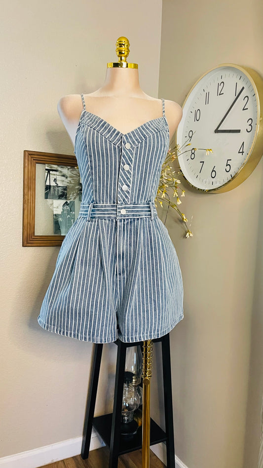 DENIM STRIPED ROMPER