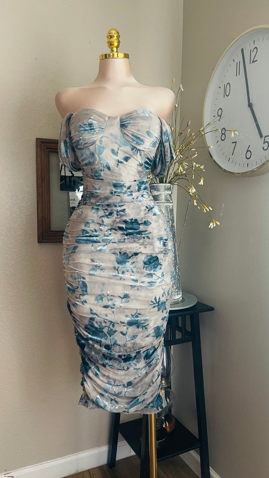 BLUE VELVET BODYCON MIDI DRESS