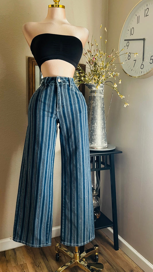 WIDE LEG W/ STRIPES- RHINESTONES