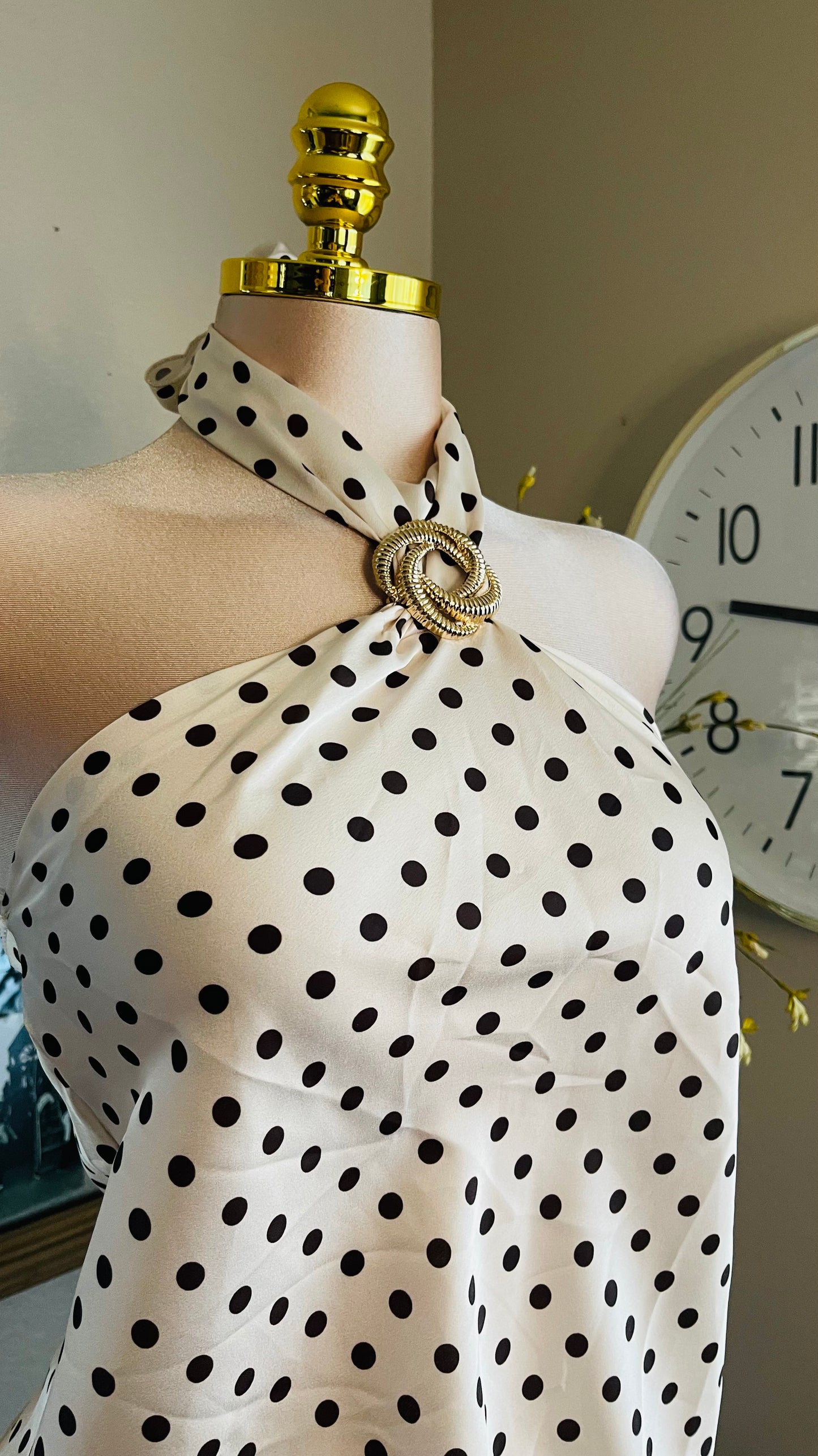 BROWN DOTS-SATIN TOP