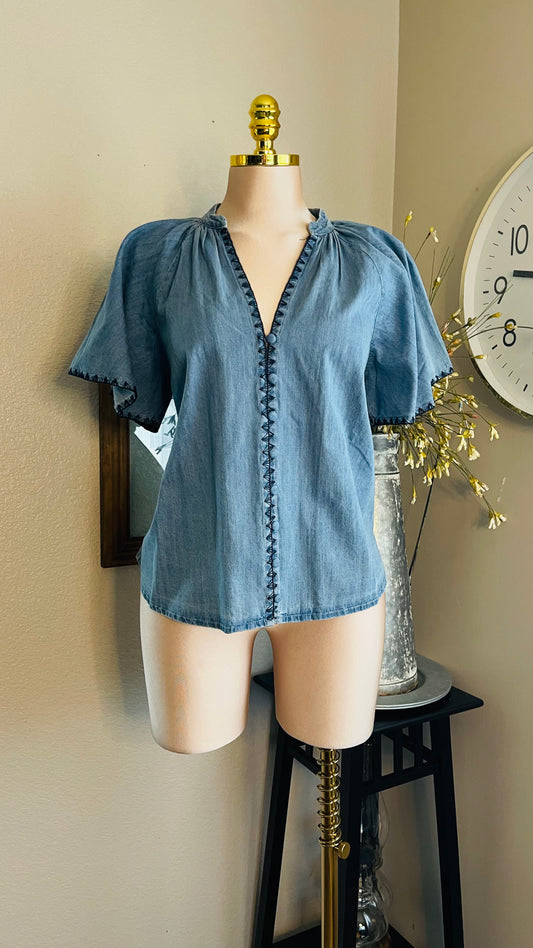DENIM V NECK TOP
