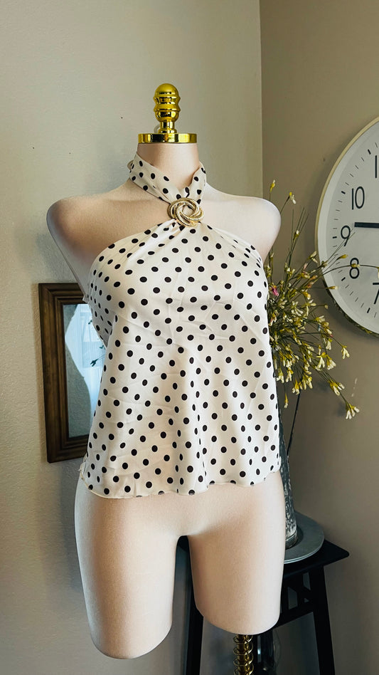 BROWN DOTS-SATIN TOP