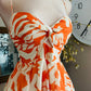 ORANGE PRINT FLOWERS DRESS