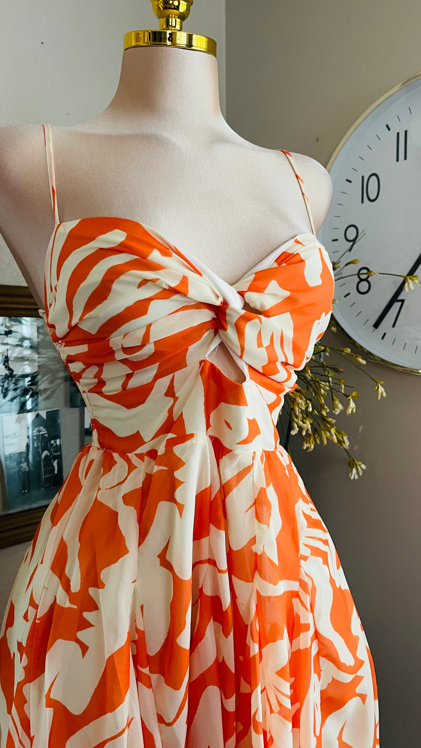 ORANGE PRINT FLOWERS DRESS