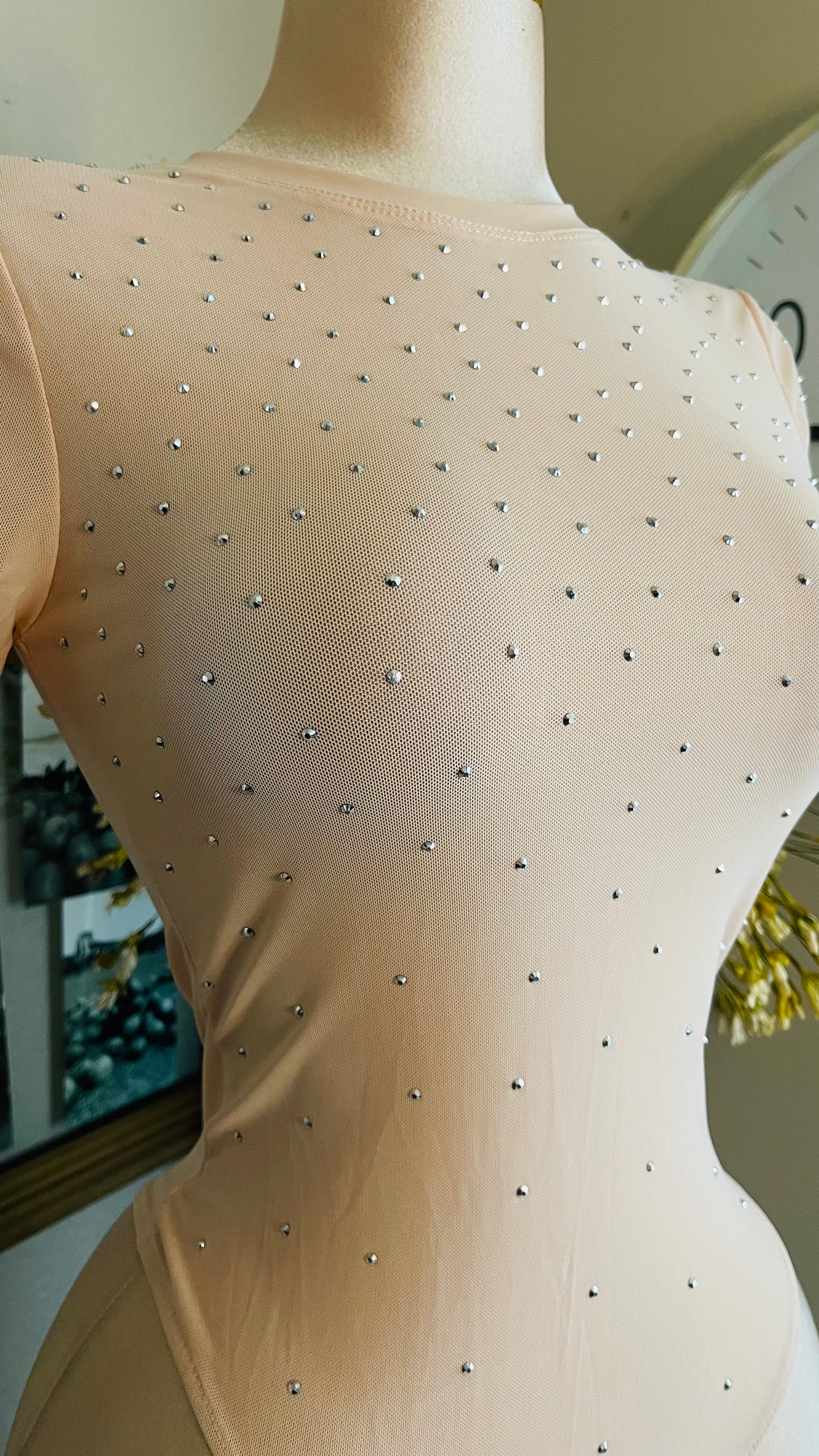 RHINESTONE PEACH COLOR BODYSUIT