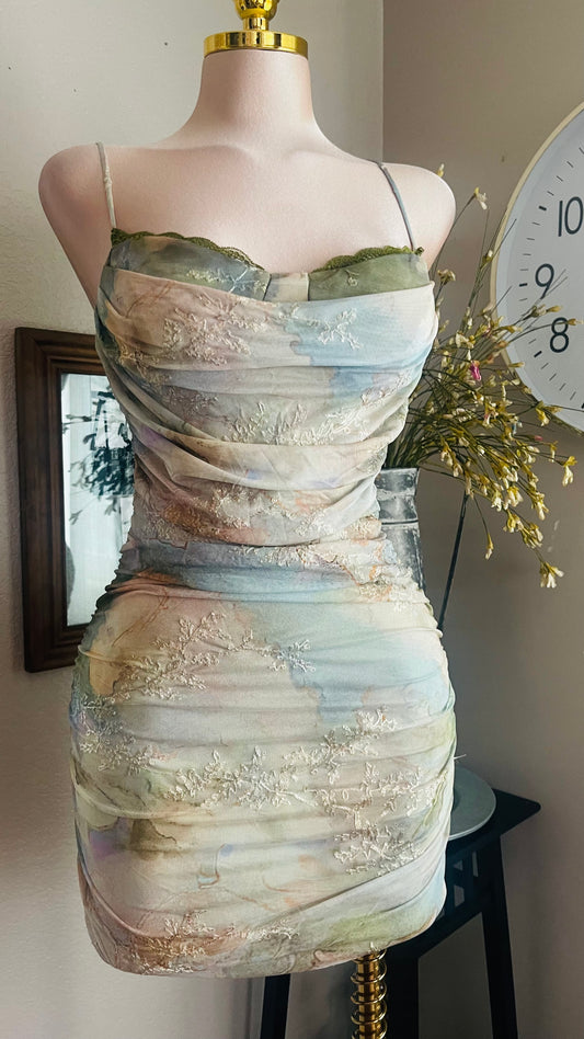 PASTEL FLORAL BODYCON MINI DRESS