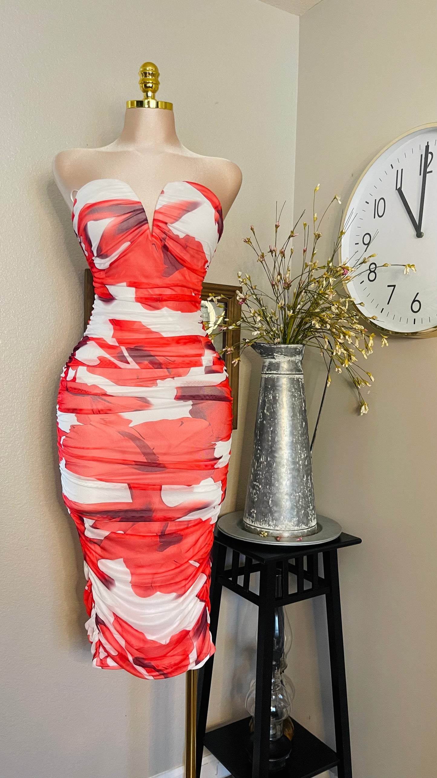 RED FLOWERS DRESS