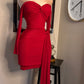 SHOULDER OFF RED DRESS