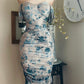 BLUE VELVET BODYCON MIDI DRESS