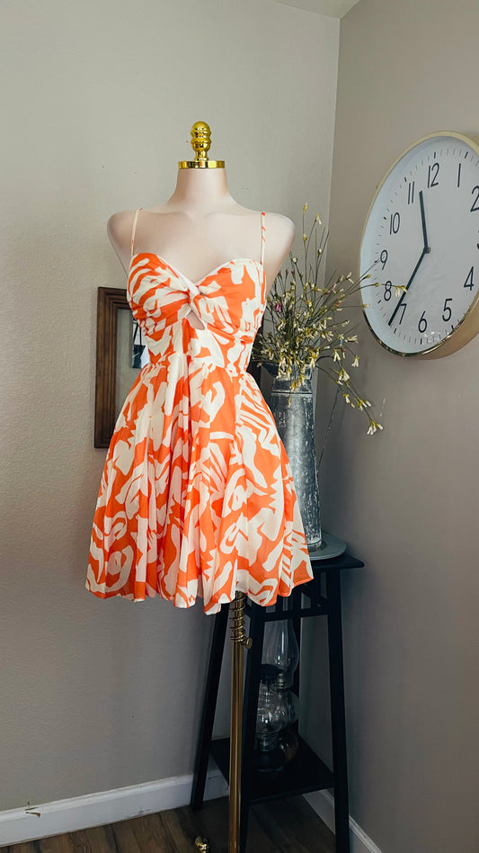 ORANGE PRINT FLOWERS DRESS