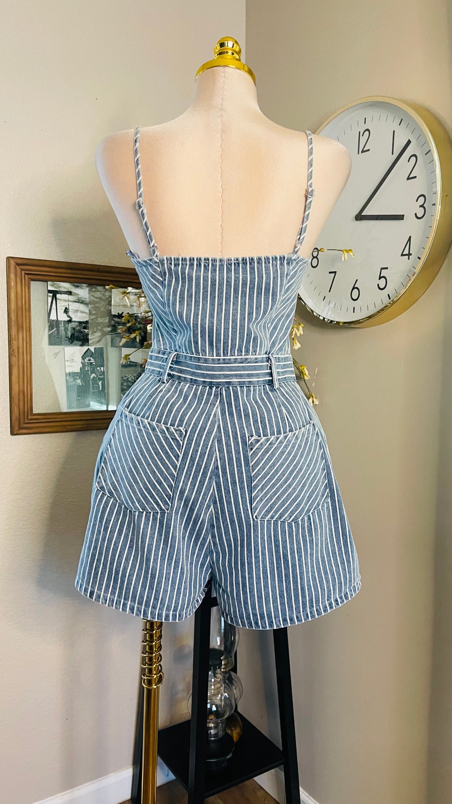 DENIM STRIPED ROMPER