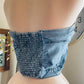 FLORAL PRINT DENIM CROP TOP