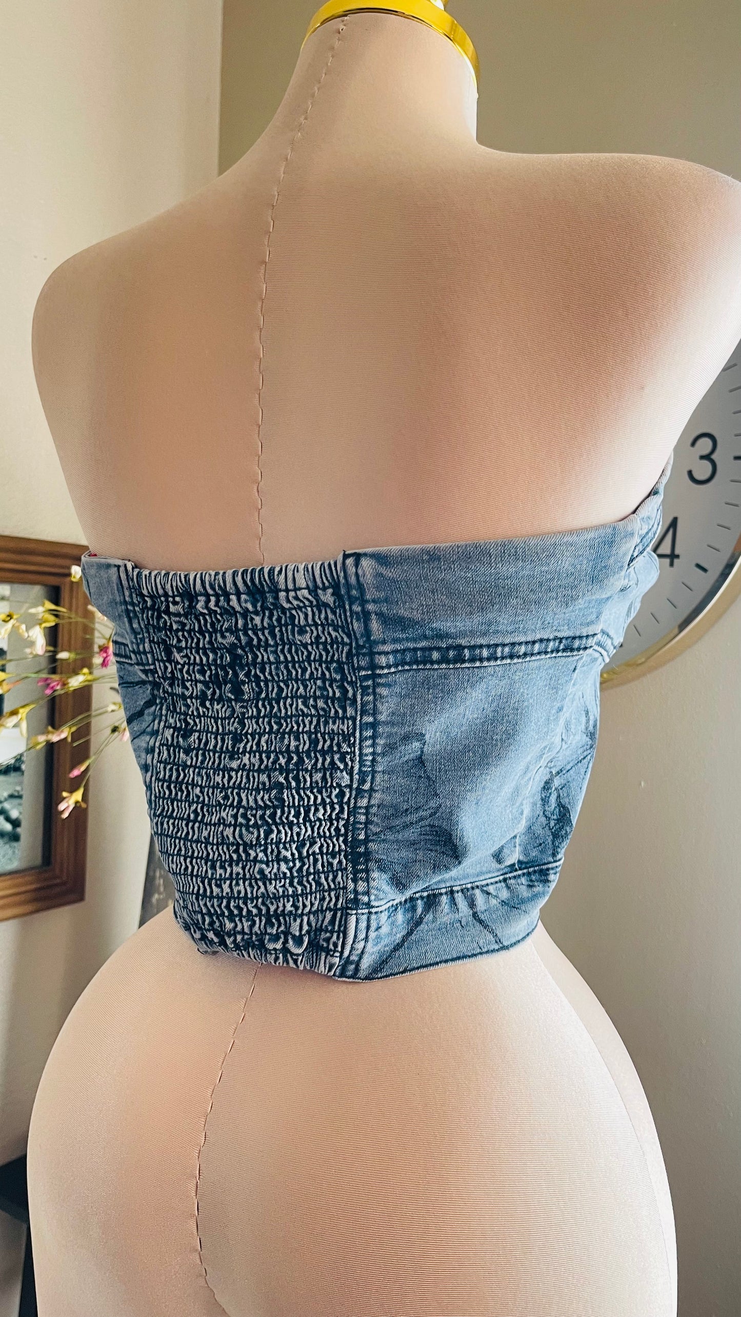 FLORAL PRINT DENIM CROP TOP