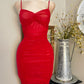RED COLOR SEMI MESH DRESS
