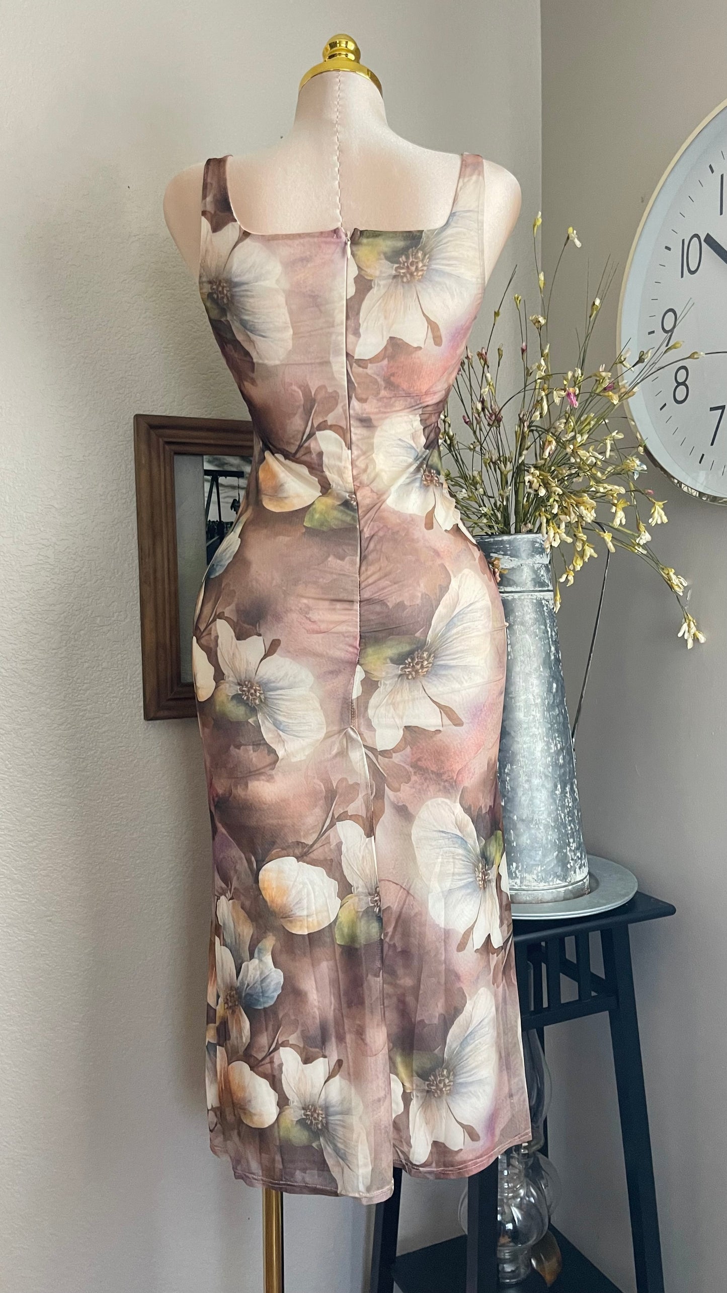 FLORAL TERRACOTA PRINT DRESS