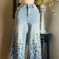 WIDE LEG EMBROIDERED FLOWERS
