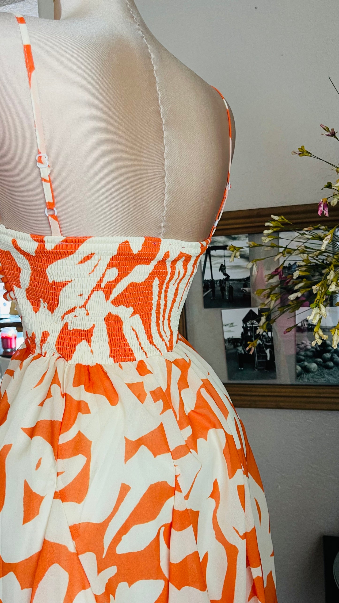 ORANGE PRINT FLOWERS DRESS