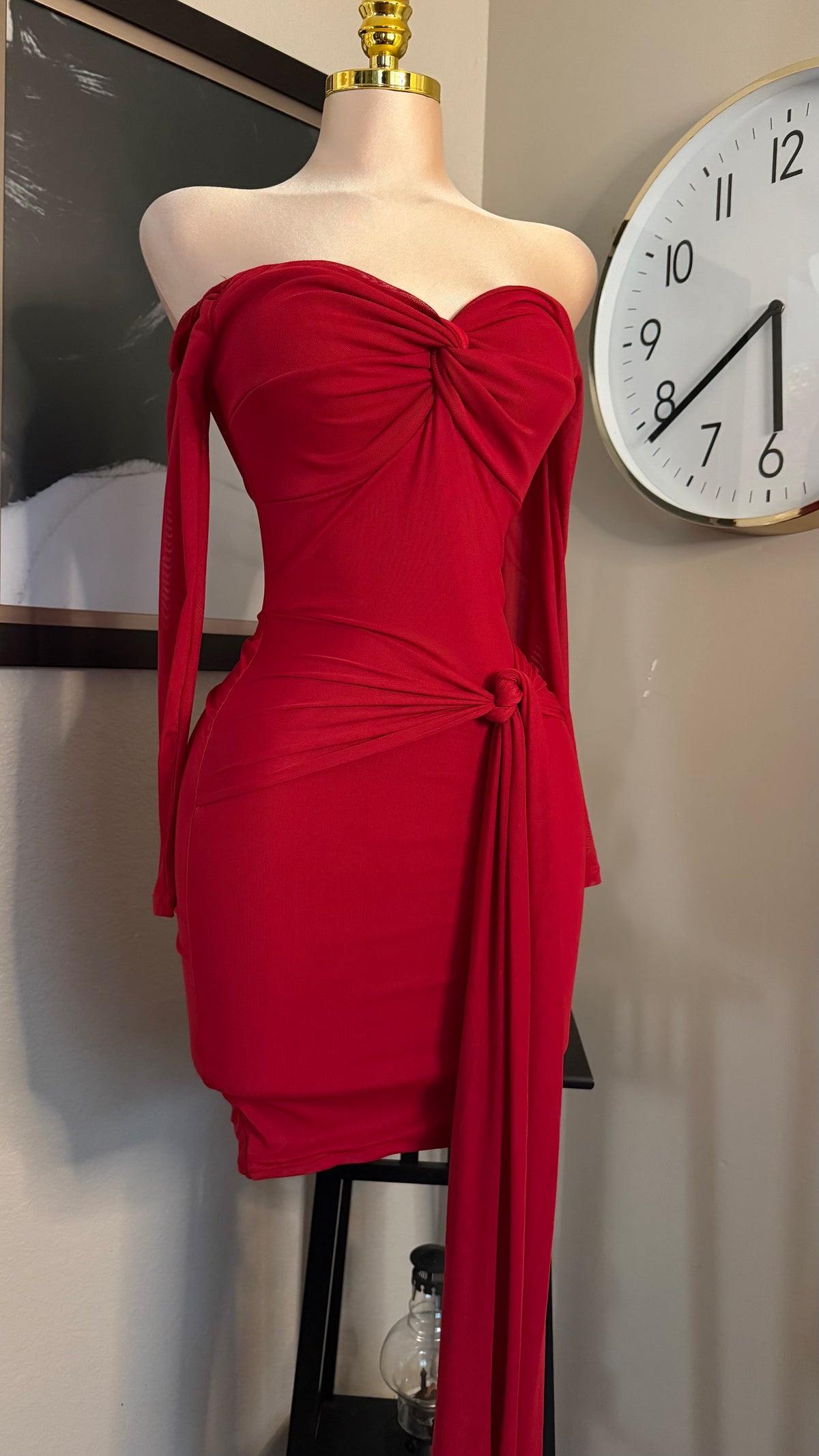SHOULDER OFF RED DRESS