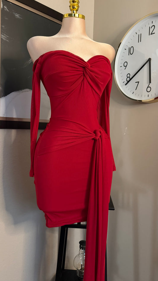 SHOULDER OFF RED DRESS